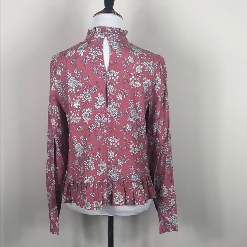Code Mode Top Pink Ruffle Mock Neck Floral - Picture 4 of 7